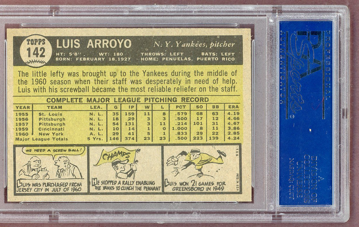 1961 Topps Baseball #142 Luis Arroyo Yankees PSA 7 NM 561211
