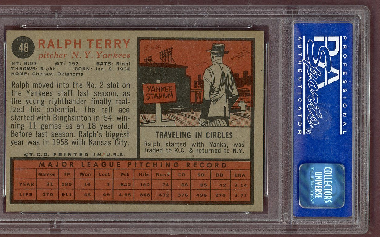 1962 Topps Baseball #048 Ralph Terry Yankees PSA 7 NM 561212