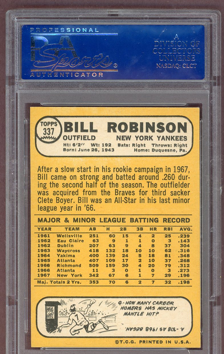 1968 Topps Baseball #337 Bill Robinson Yankees PSA 7 NM 561223