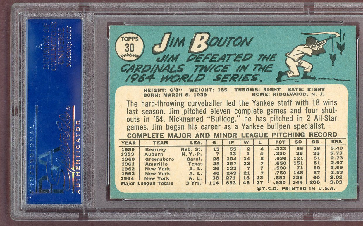 1965 Topps Baseball # 30 Jim Bouton Yankees PSA 7 NM 561228