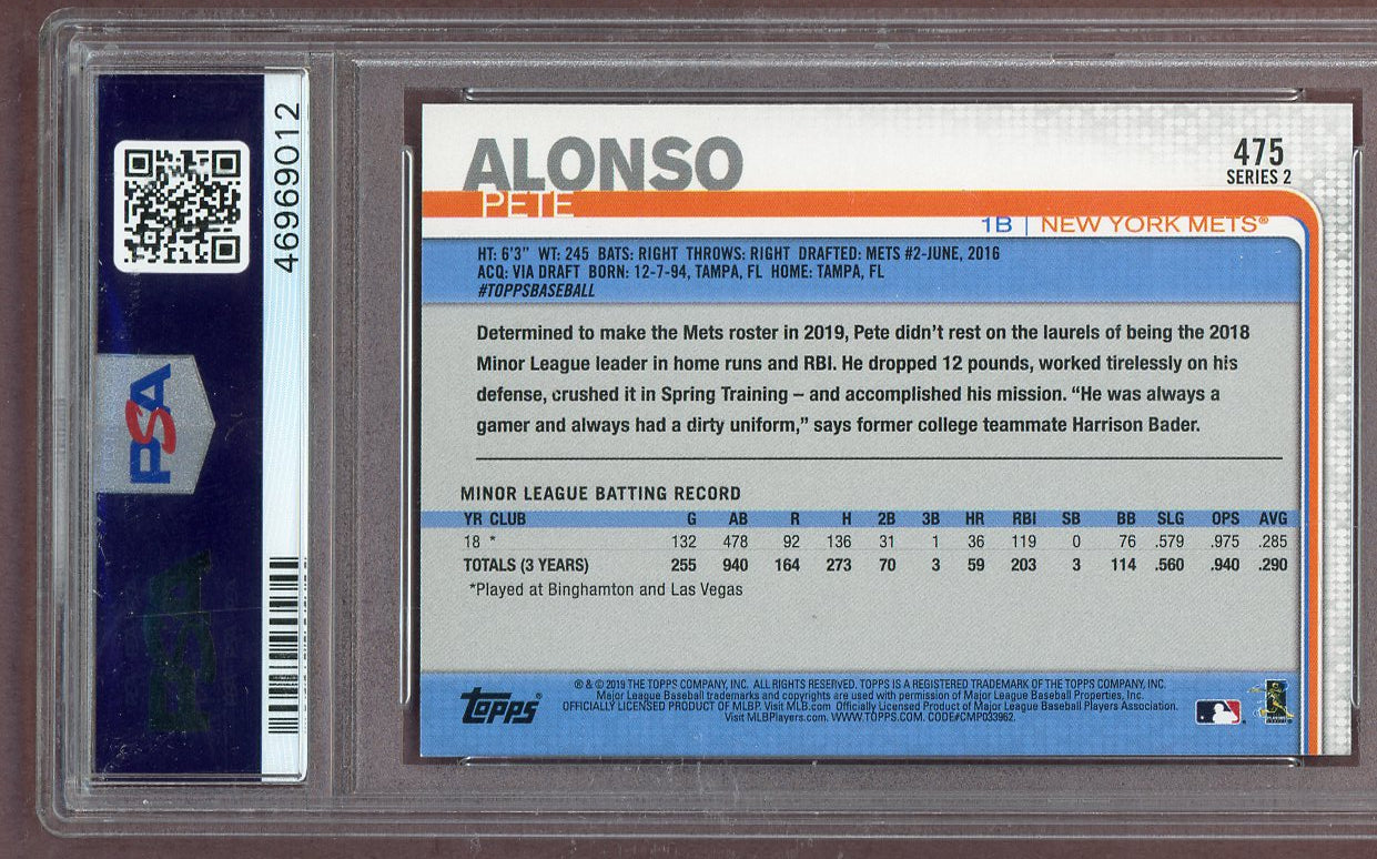 2019 Topps #475 Pete Alonso Mets PSA 9 MINT 561244