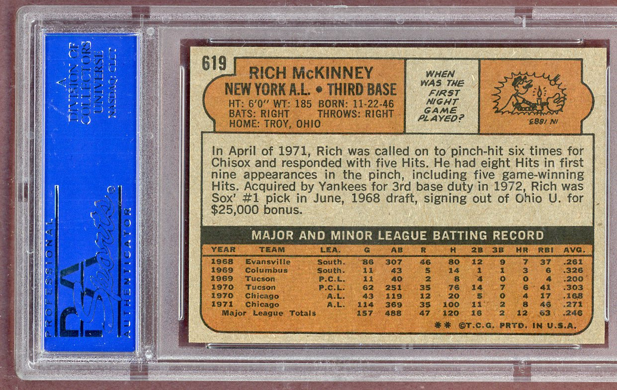 1972 Topps Baseball #619 Rich Mckinney Yankees PSA 9 MINT 561255