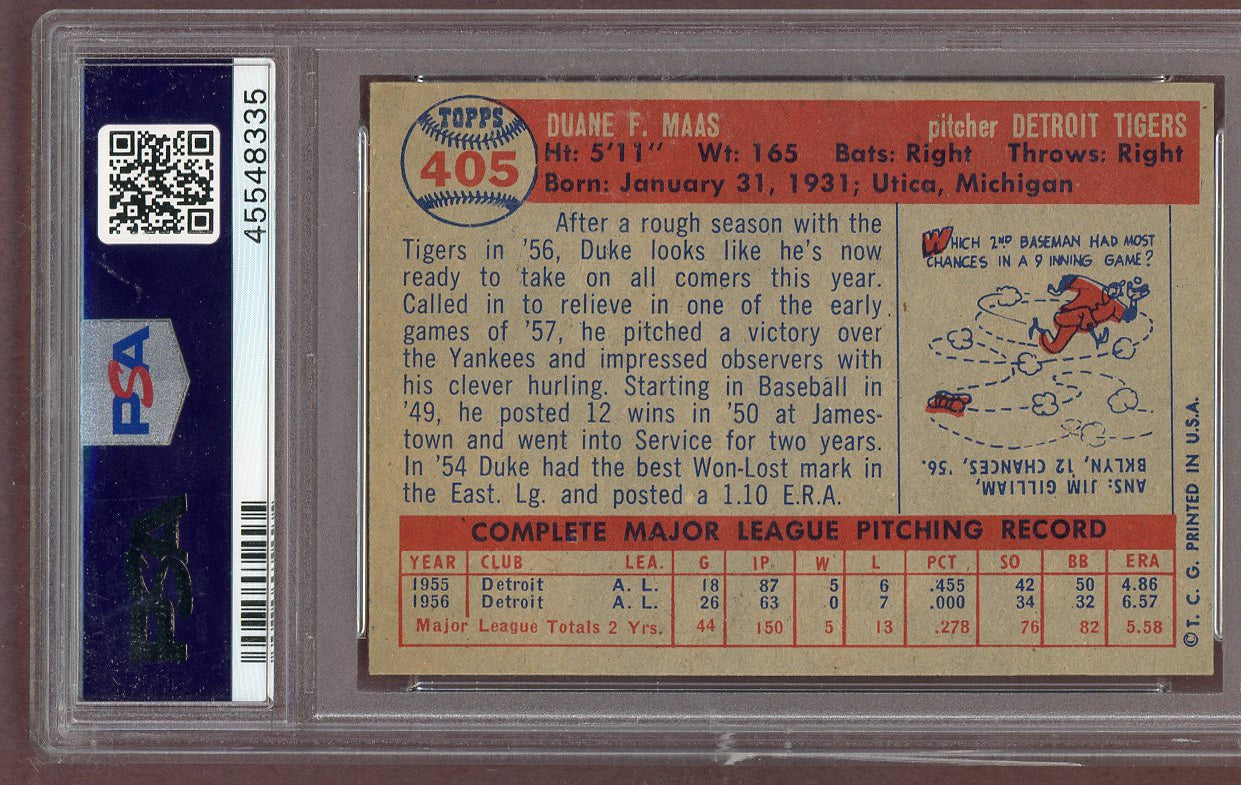1957 Topps Baseball #405 Duke Maas Tigers PSA 7 NM 561275