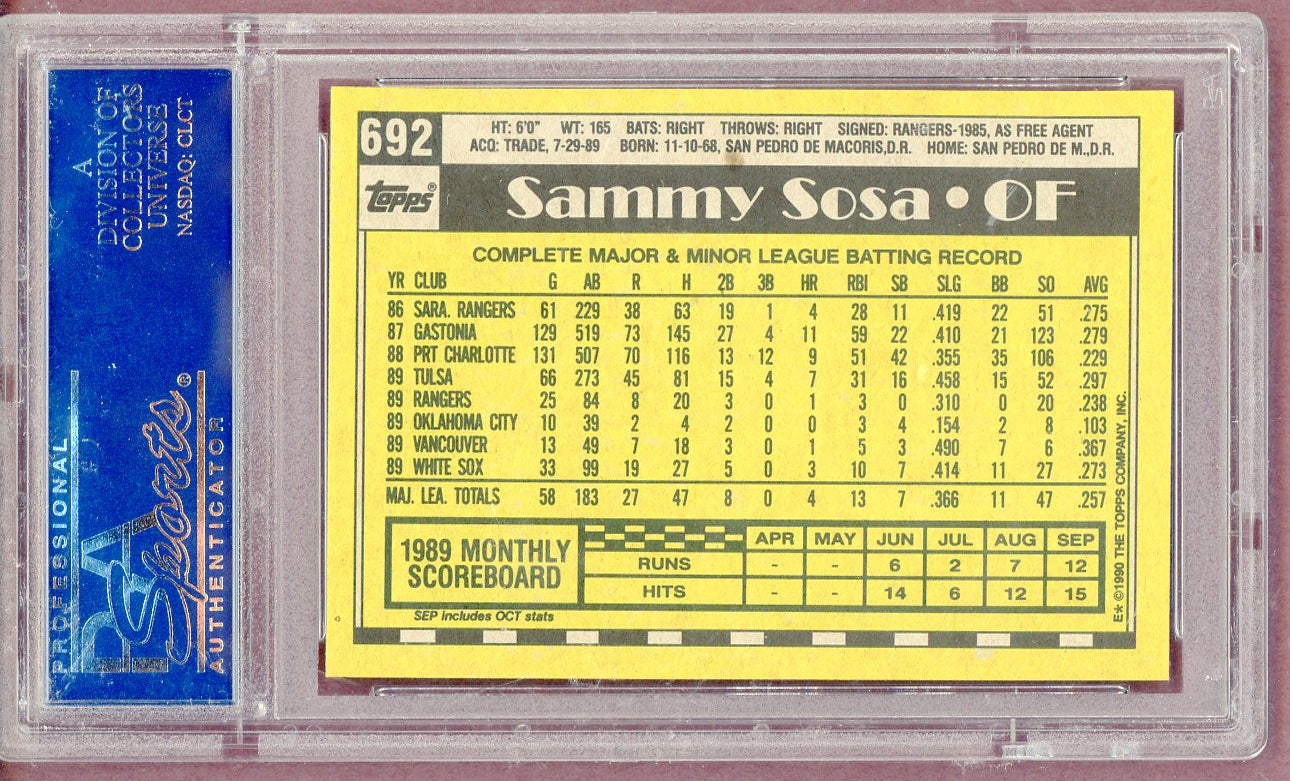1990 Topps #692 Sammy Sosa White Sox PSA 9 MINT 561306