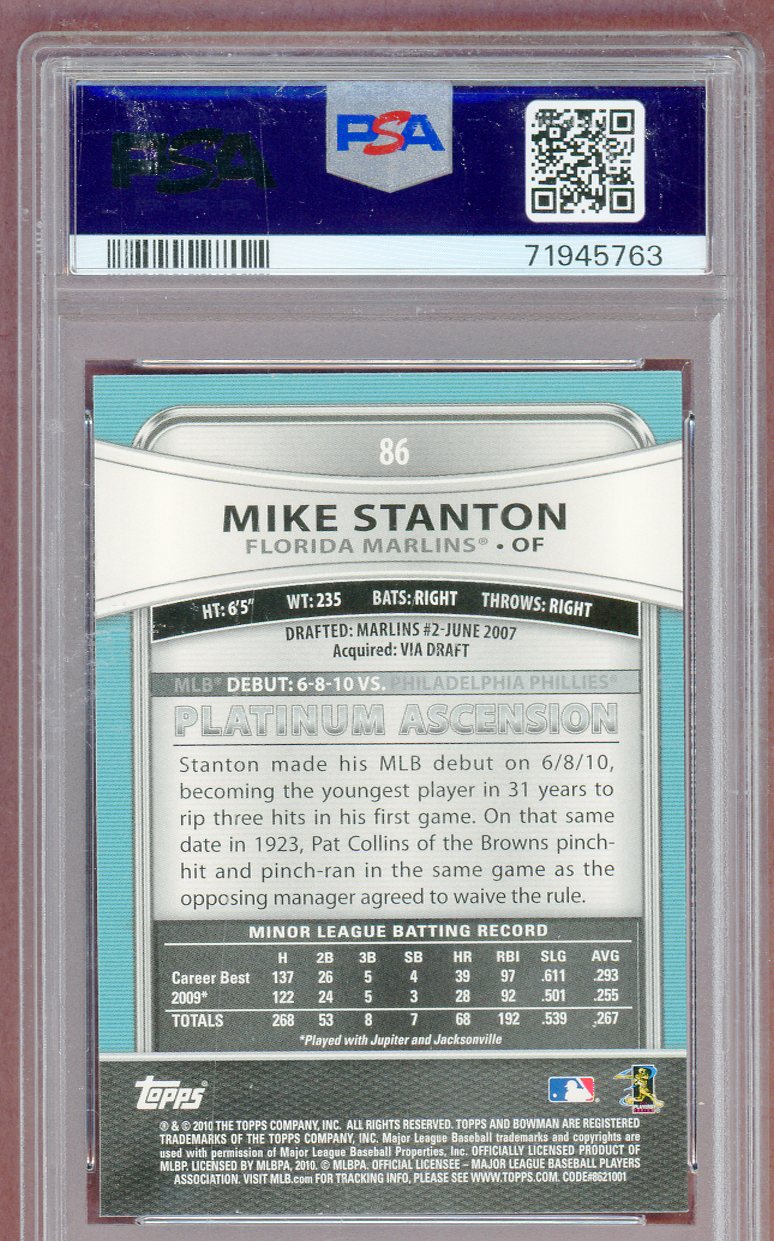 2010 Bowman Platinum # 86 Giancarlo Stanton Marlins PSA 9 MINT 561316