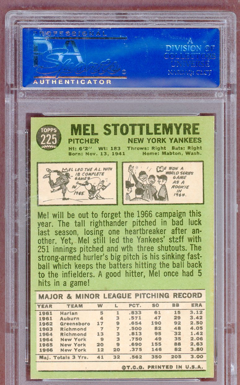 1967 Topps Baseball #225 Mel Stottlemyre Yankees PSA 8 NM/MT 561324