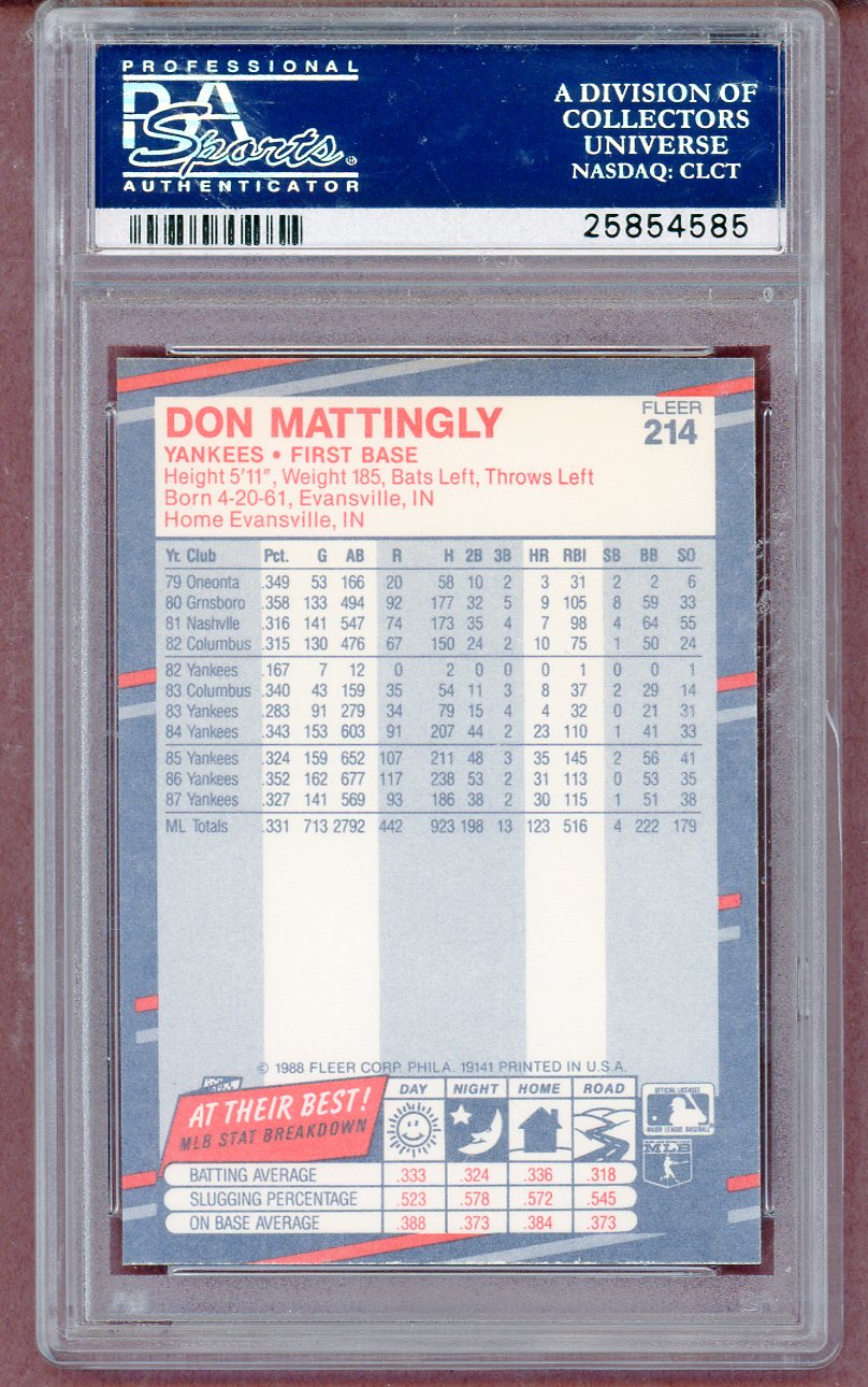 1988 Fleer #214 Don Mattingly Yankees PSA 10 GEM MINT 561333