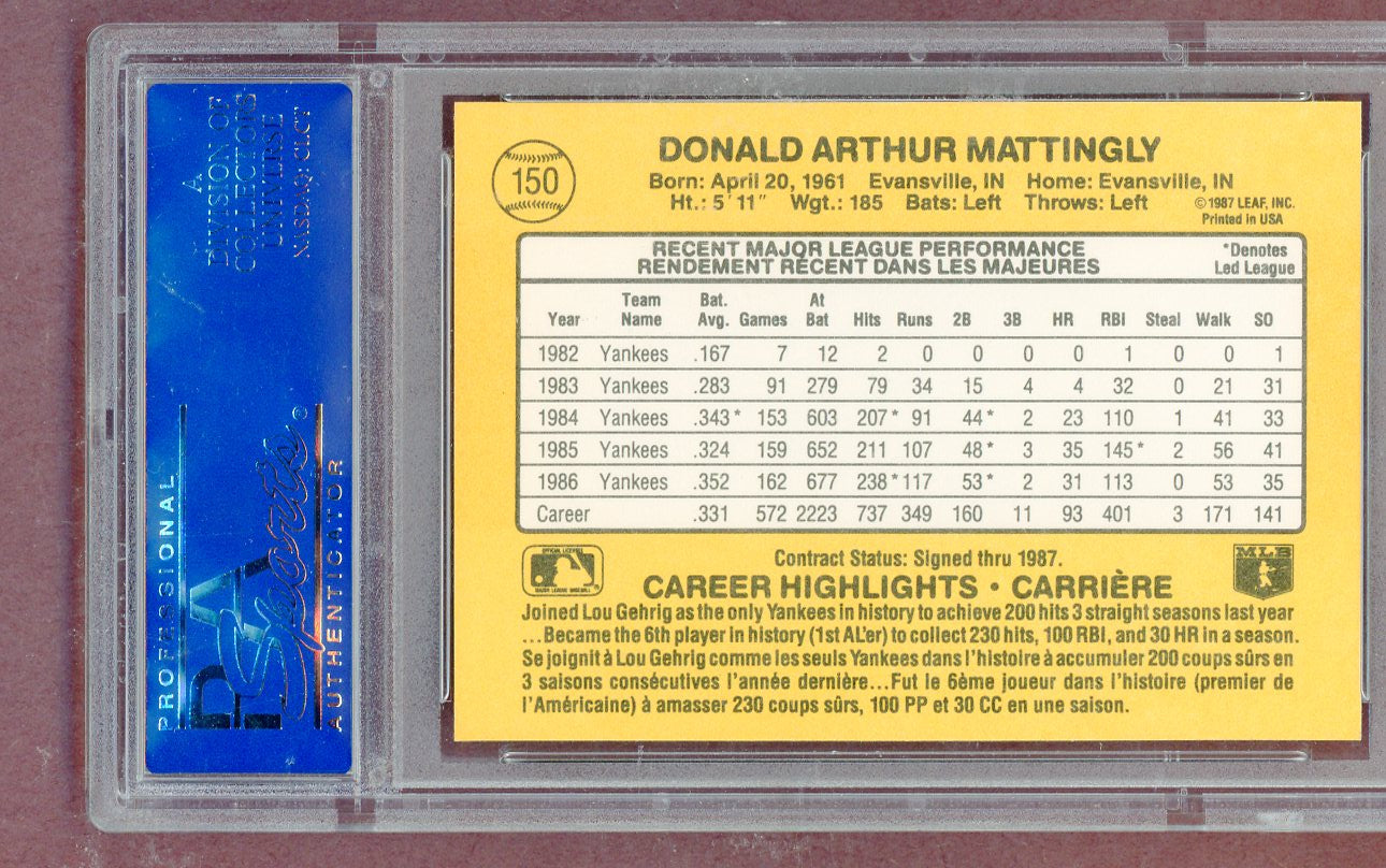 1987 Leaf #150 Don Mattingly Yankees PSA 10 GEM MINT 561339