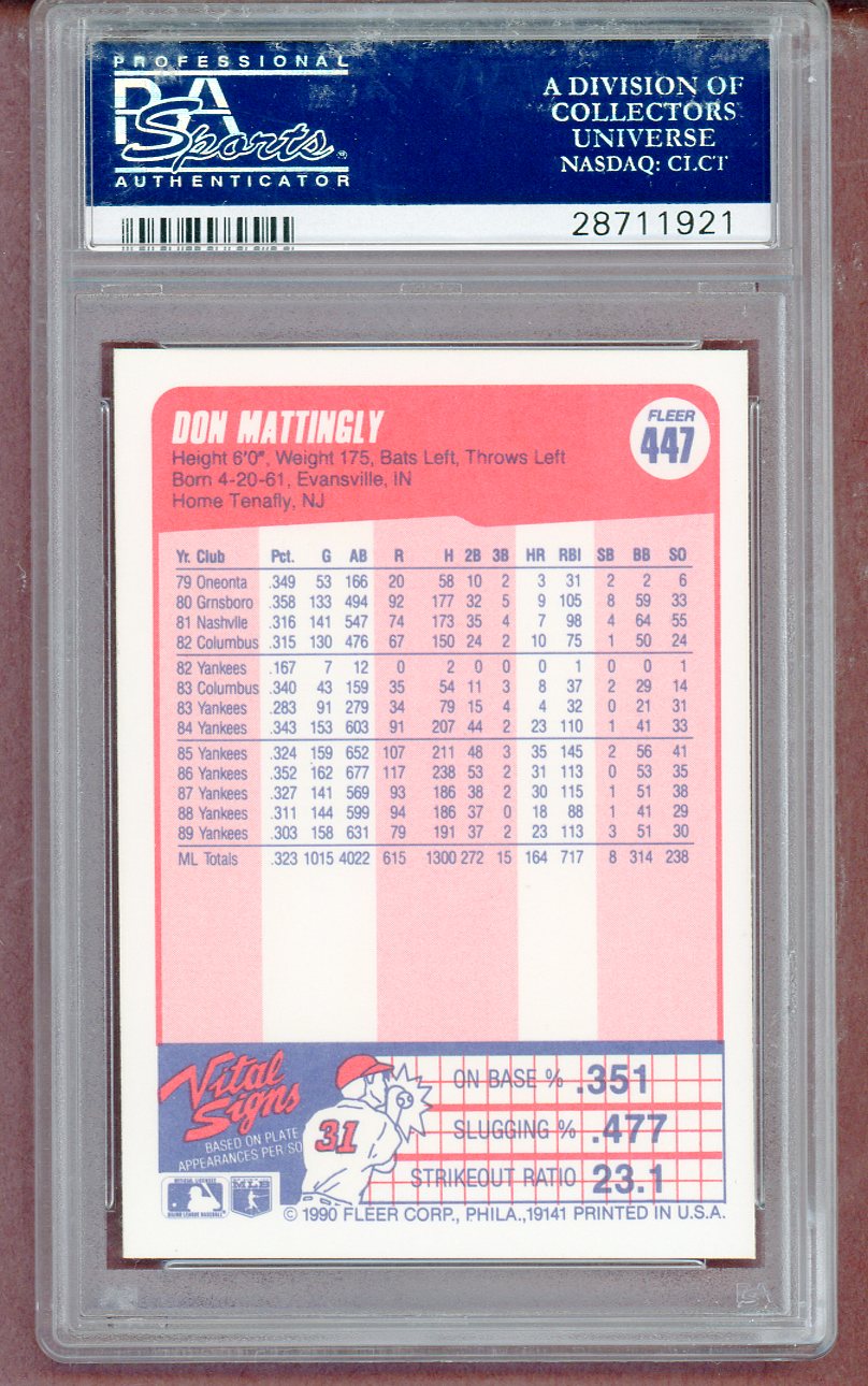 1990 Fleer #447 Don Mattingly Yankees PSA 10 GEM MINT 561362