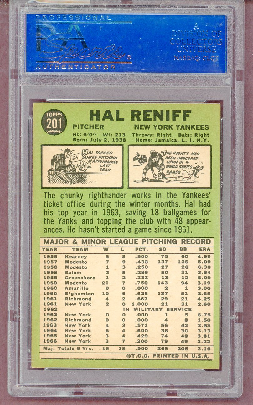 1967 Topps Baseball #201 Hal Reniff Yankees PSA 7 NM 561393