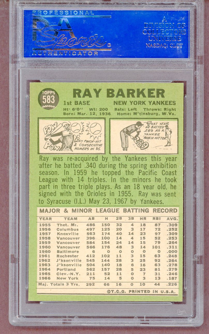 1967 Topps Baseball #583 Ray Barker Yankees PSA 7 NM 561409