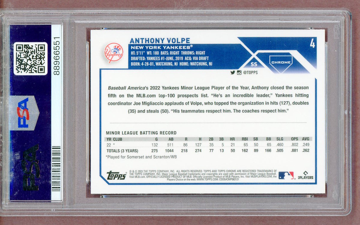 2023 Topps Chrome #004 Anthony Volpe Yankees PSA 10 GEM MINT 561414