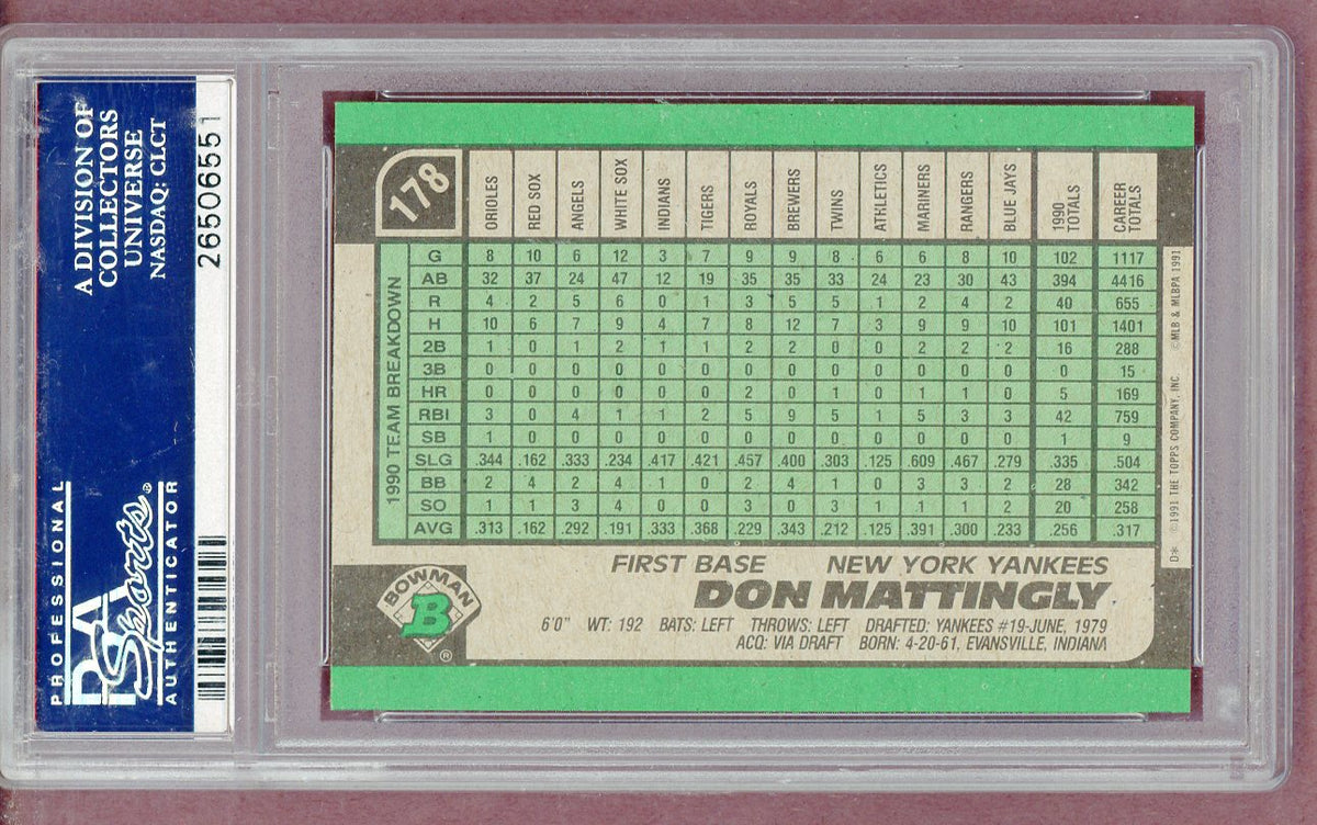 1991 Bowman #178 Don Mattingly Yankees PSA 10 GEM MINT 561429