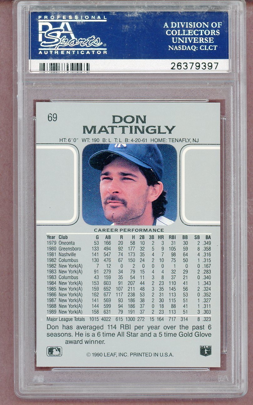 1990 Leaf #069 Don Mattingly Yankees PSA 10 GEM MINT 561434