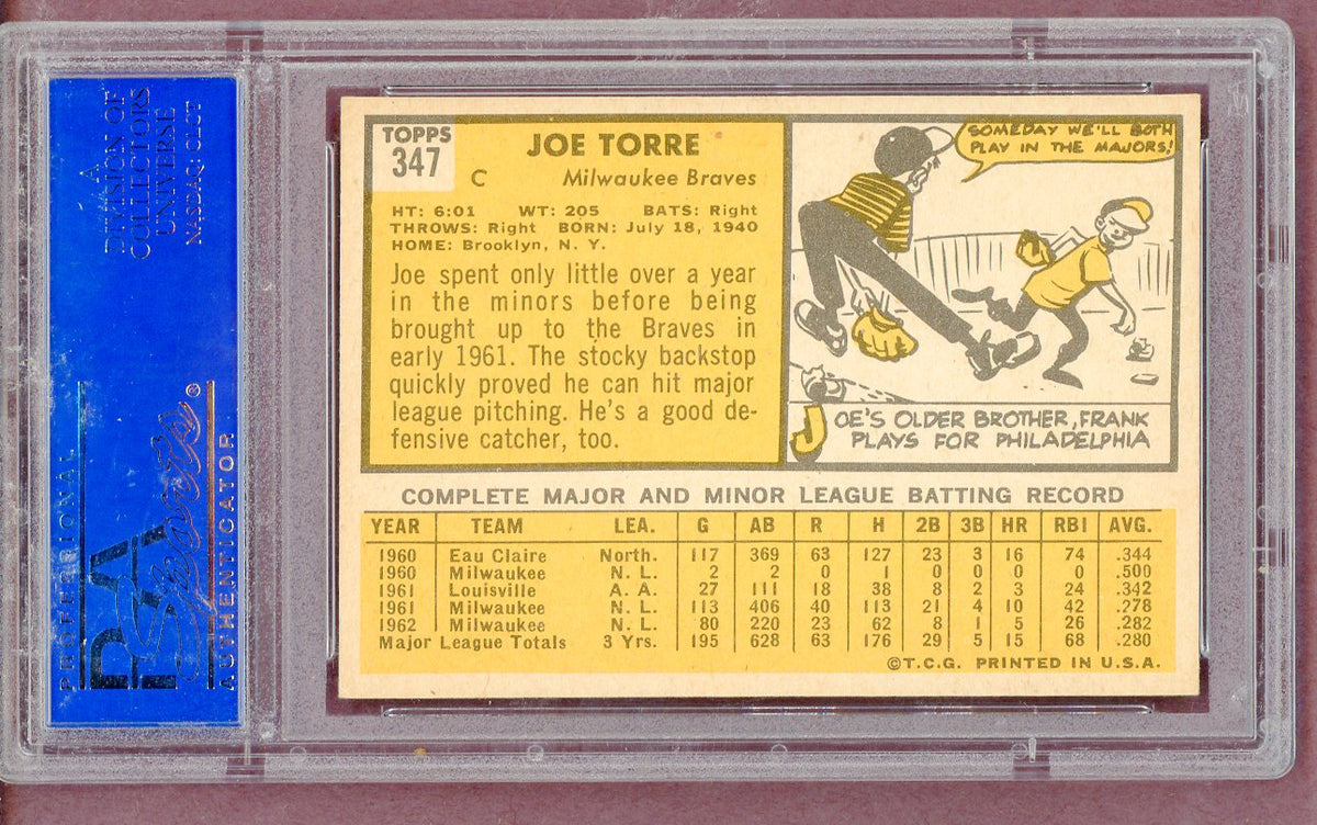 1963 Topps Baseball #347 Joe Torre Braves PSA 6 EX-MT 561446