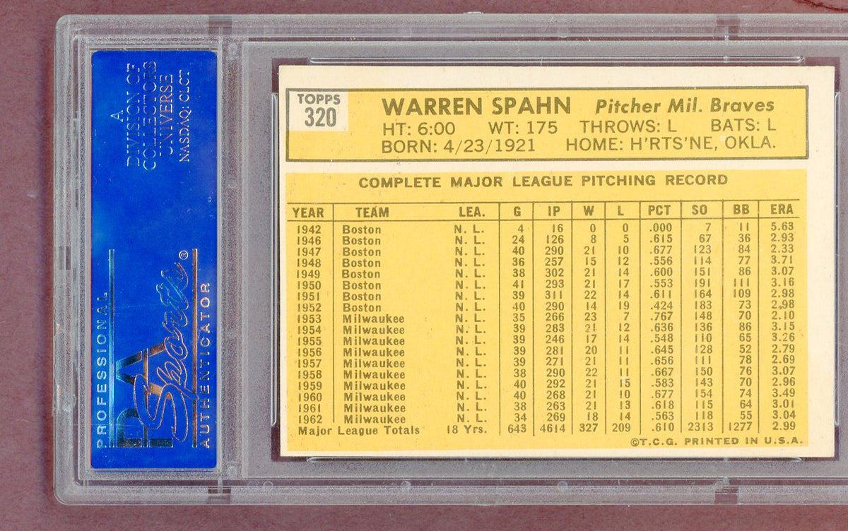 1963 Topps Baseball #320 Warren Spahn Braves PSA 5 EX 561464