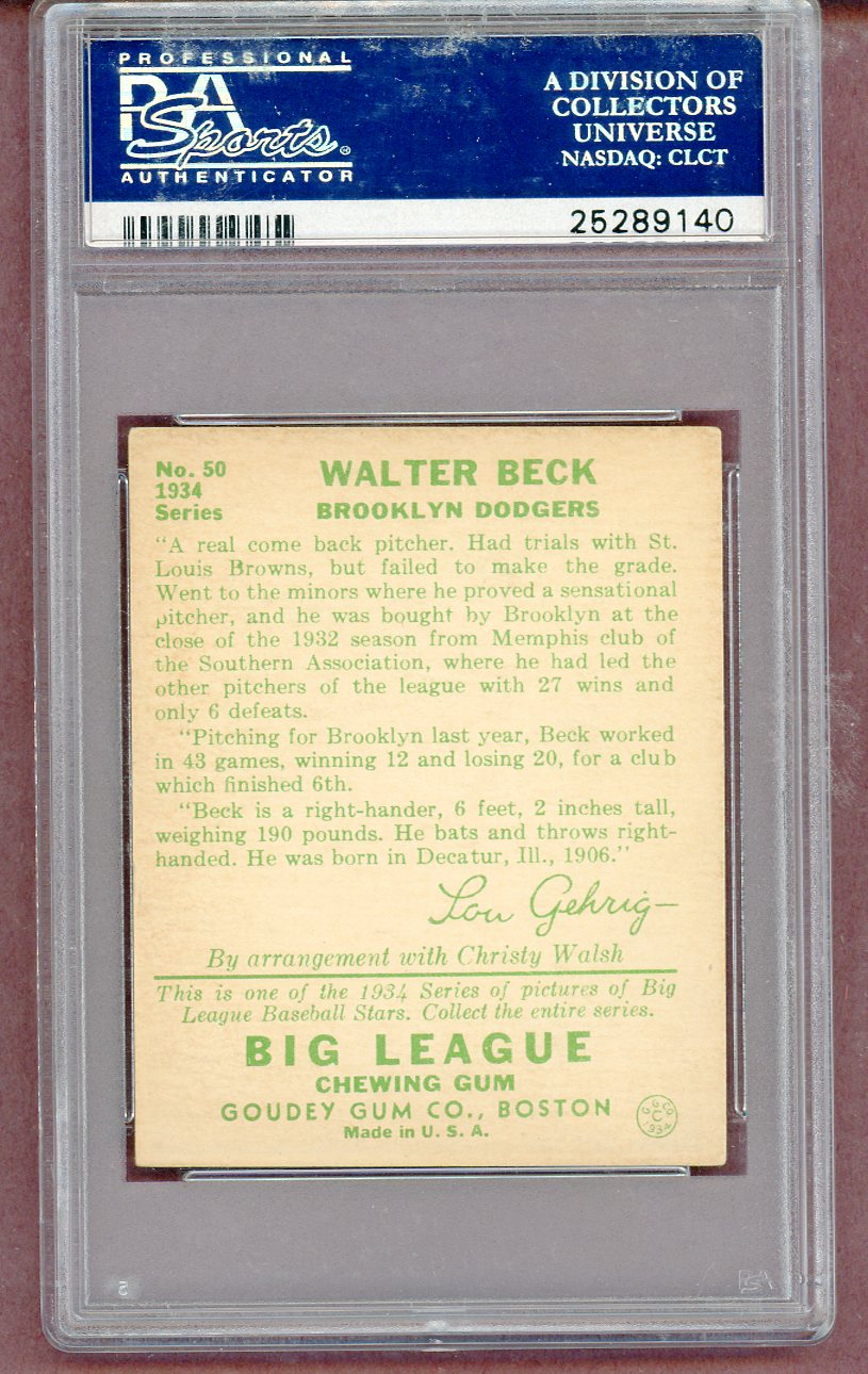 1934 Goudey #050 Walter Beck Dodgers PSA 5 EX 561490