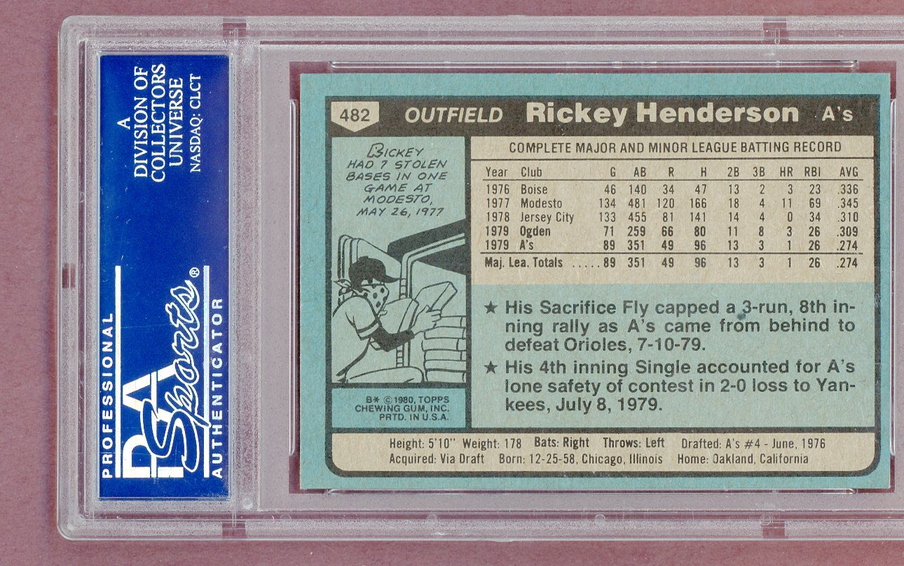 1980 Topps Baseball #482 Rickey Henderson A's PSA 7 NM 561492