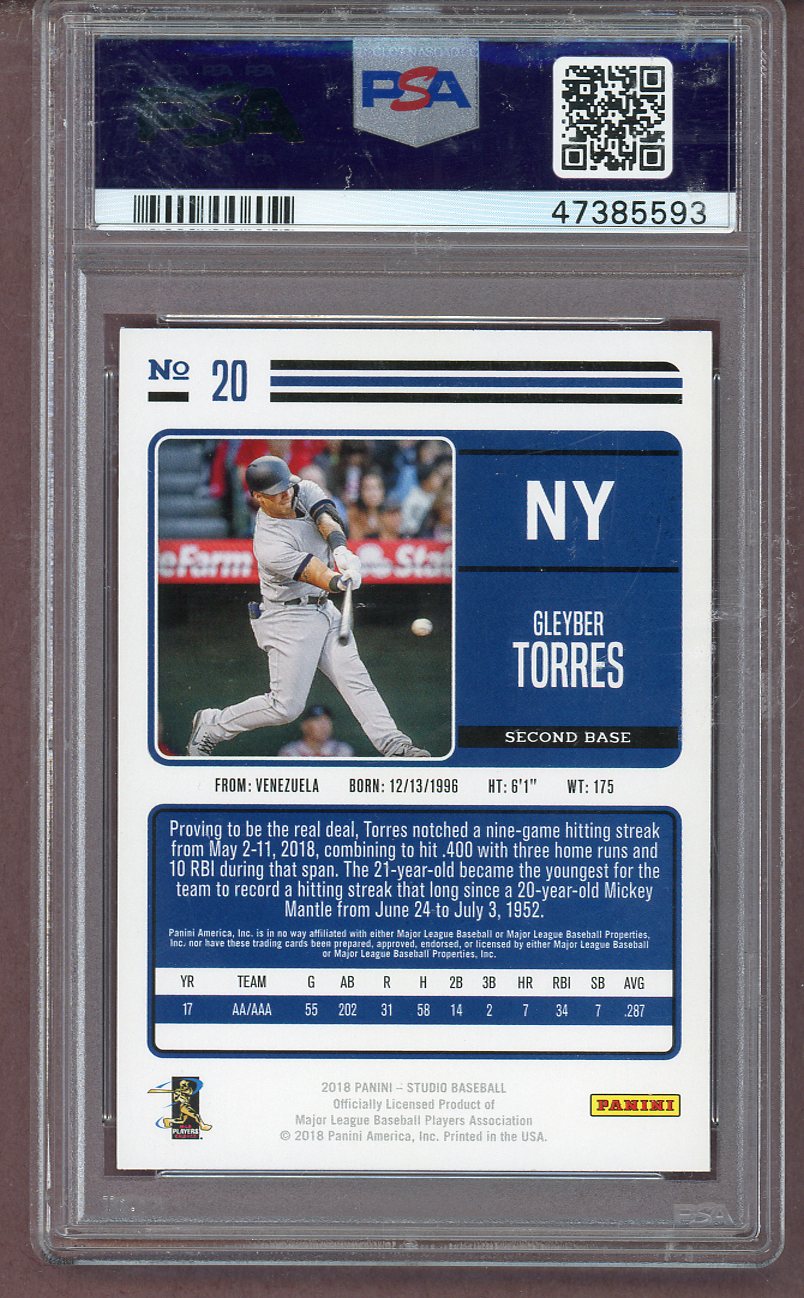 2018 Panini Chronicles #020 Gleyber Torres Yankees PSA 10 GEM MINT Studio 561513