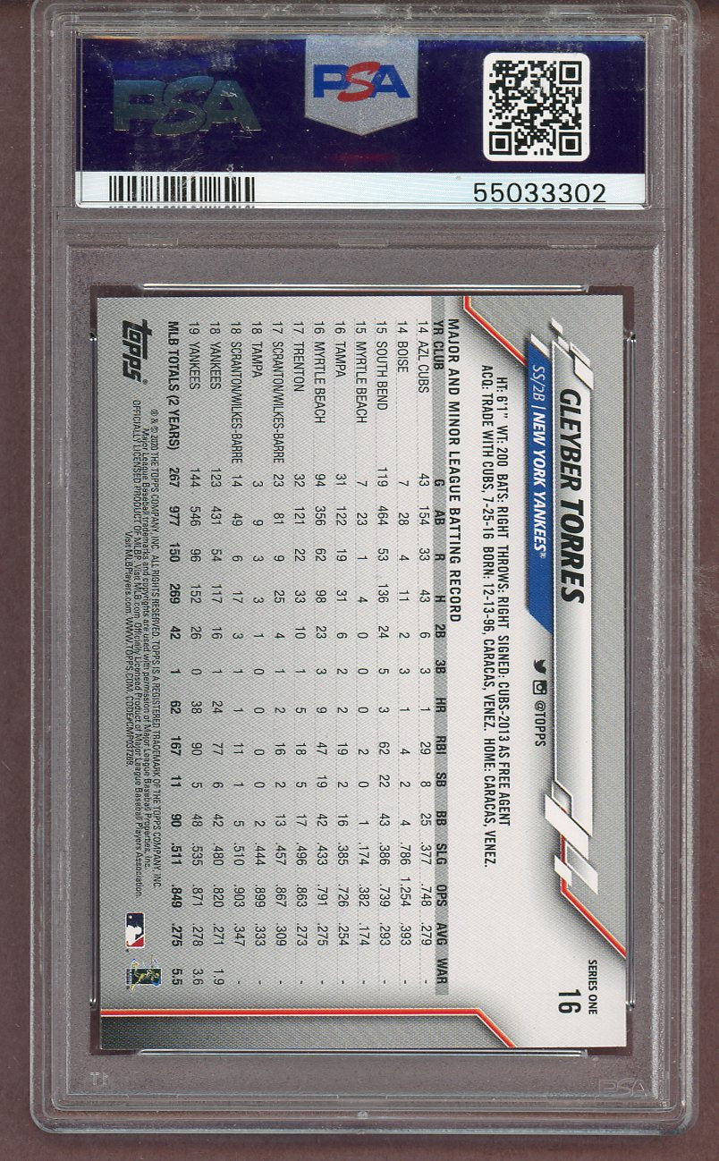 2020 Topps #016 Gleyber Torres Yankees PSA 10 GEM MINT 561522