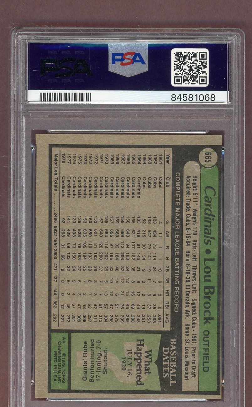 1979 Topps Baseball #665 Lou Brock Cardinals PSA 9 MINT 561527