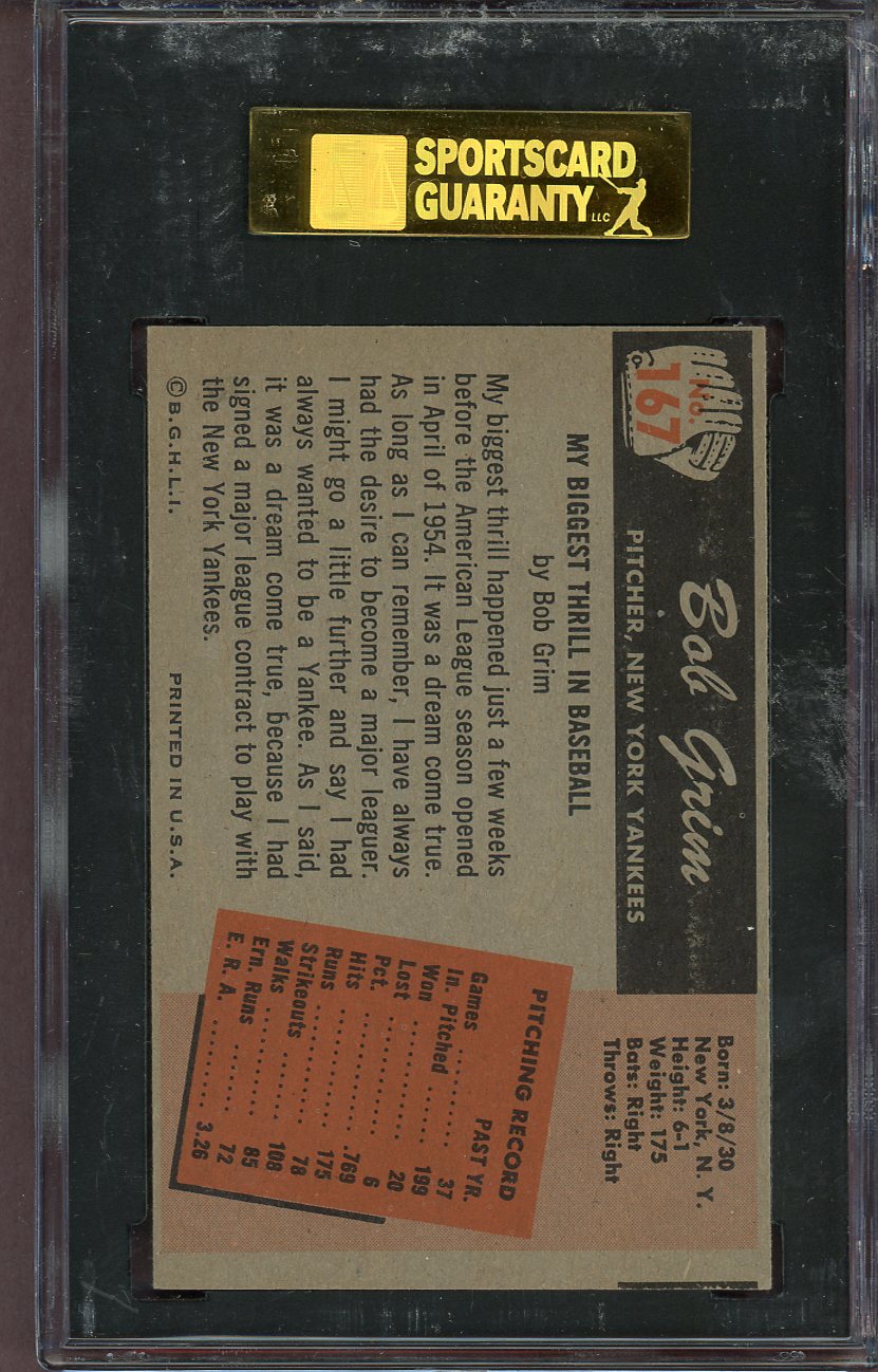 1955 Bowman Baseball #167 Bob Grim Yankees SGC 7 NM 561554