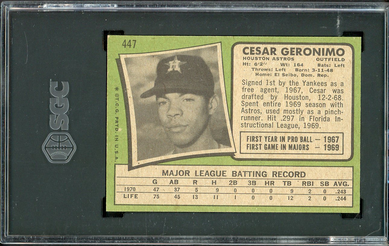 1971 Topps Baseball #447 Cesar Geronimo Astros SGC Auth 561562