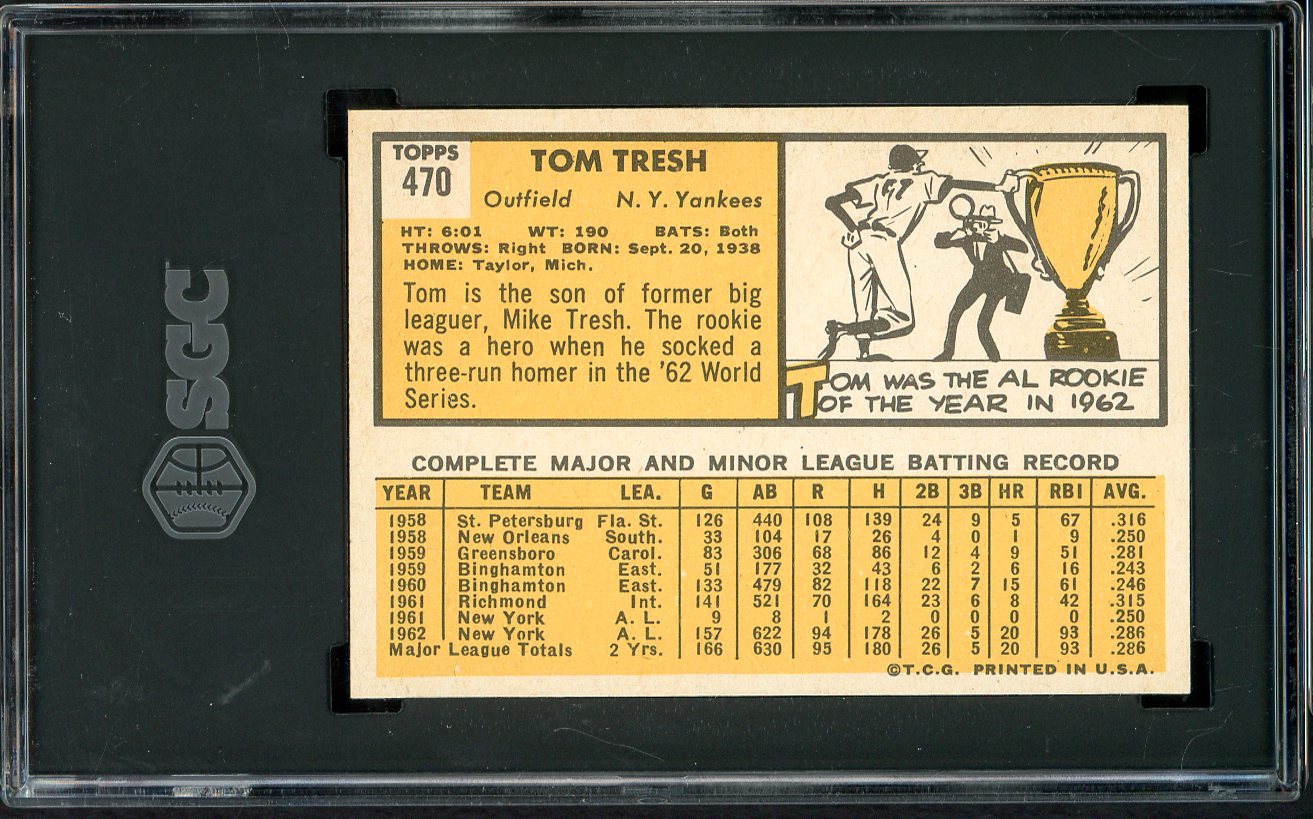 1963 Topps Baseball #470 Tom Tresh Yankees SGC 7.5 NM+ 561565
