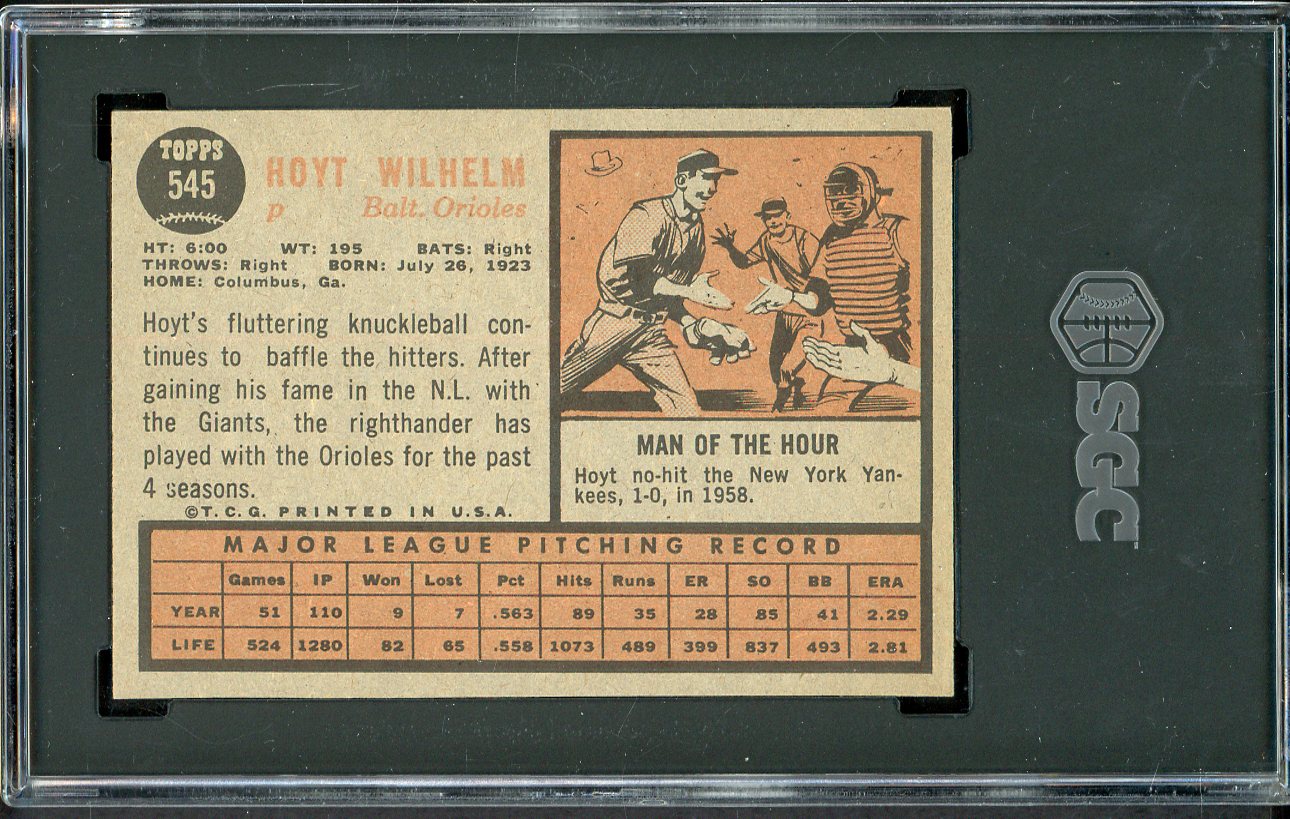 1962 Topps Baseball #545 Hoyt Wilhelm Orioles SGC 6 EX-MT 561575