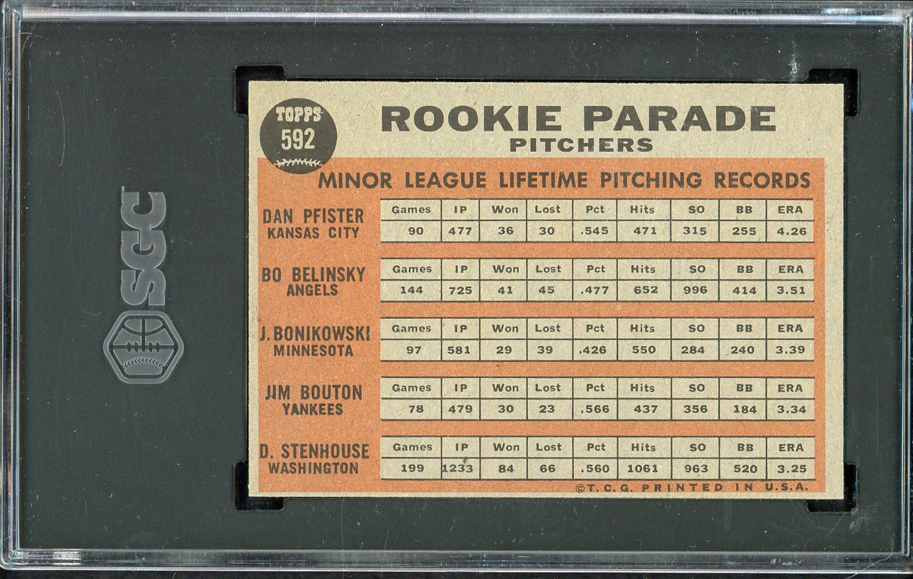 1962 Topps Baseball #592 Jim Bouton Yankees SGC 6 EX-MT 561590