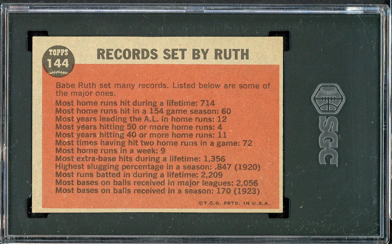 1962 Topps Baseball #144 Babe Ruth Yankees SGC 6 EX-MT 561596