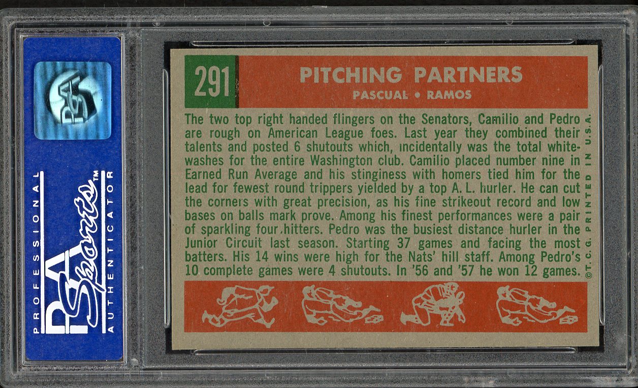 1959 Topps Baseball #291 Camilo Pascual Pedro Ramos PSA 8 NM/MT 561622