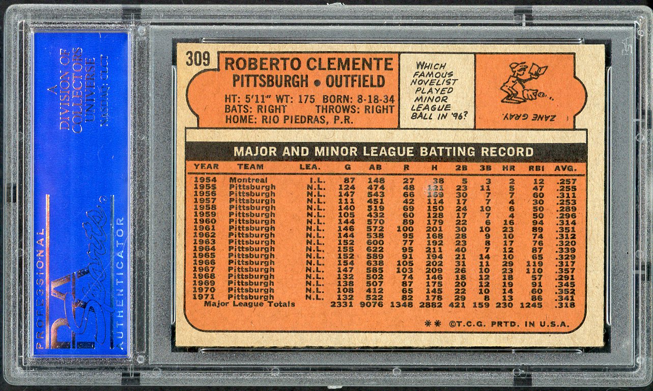 1972 Topps Baseball #309 Roberto Clemente Pirates PSA 8 NM/MT 561671