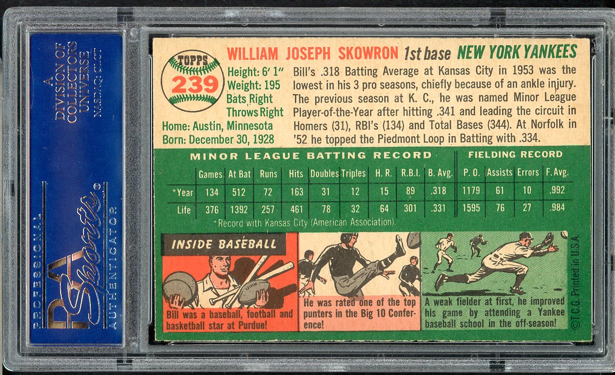 1954 Topps Baseball #239 Bill Skowron Yankees PSA 7 NM 561697