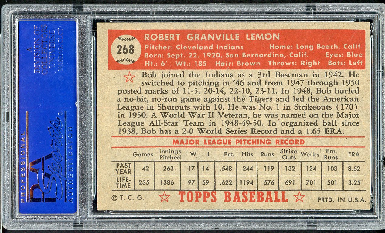 1952 Topps Baseball #268 Bob Lemon Indians PSA 6 EX-MT 561698