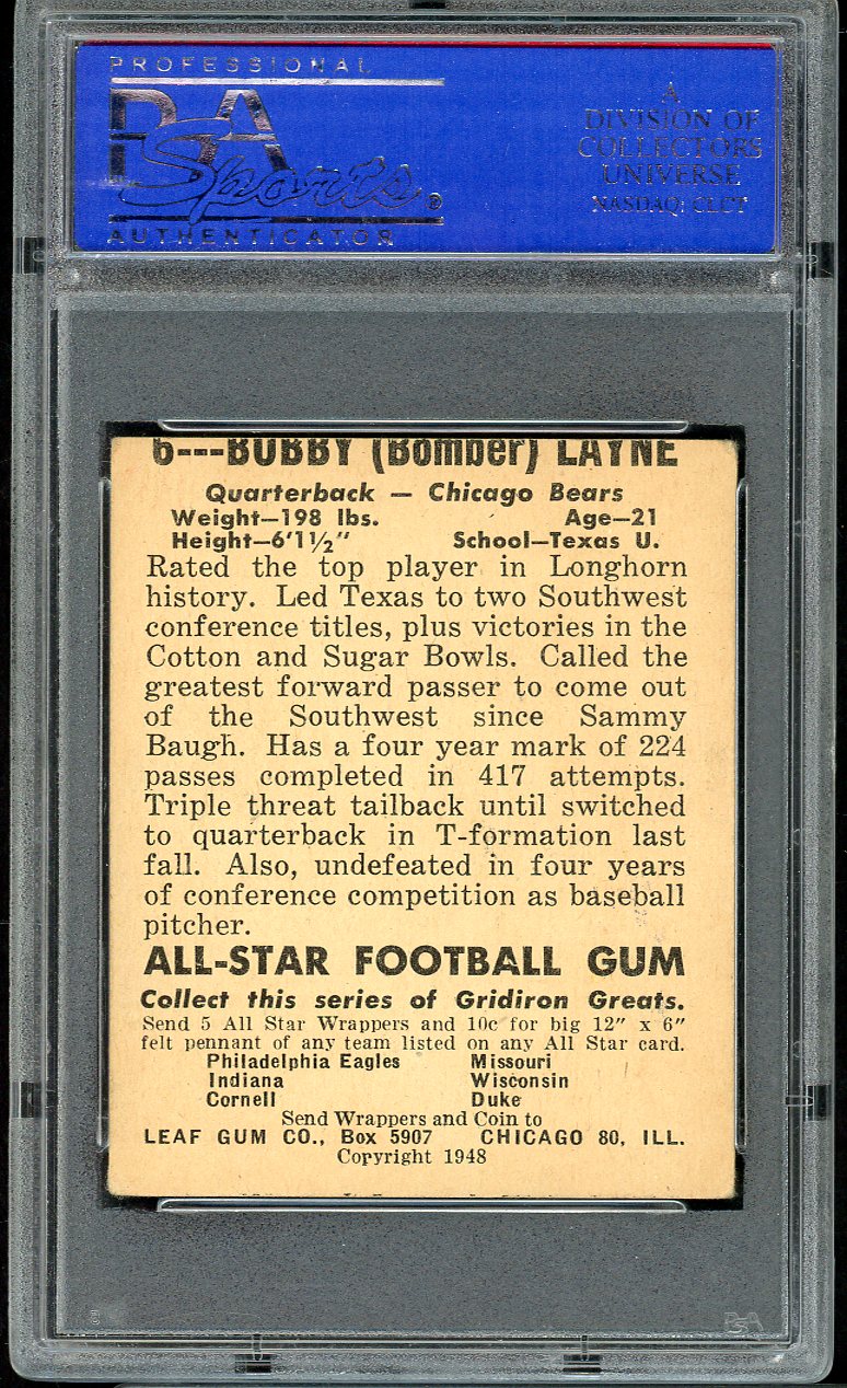 1948 Leaf Football #006 Bobby Layne Bears PSA 3 VG 561721