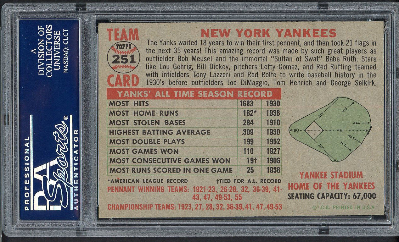 1956 Topps Baseball #251 New York Yankees Team PSA 8 NM/MT 561738