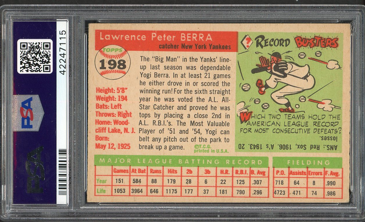 1955 Topps Baseball #198 Yogi Berra Yankees PSA 6 EX-MT 561790