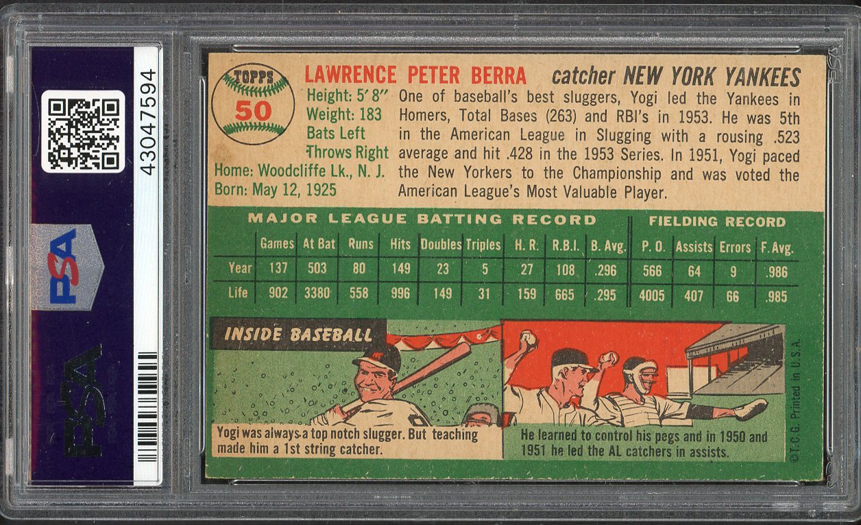 1954 Topps Baseball #050 Yogi Berra Yankees PSA 6 EX-MT 561809