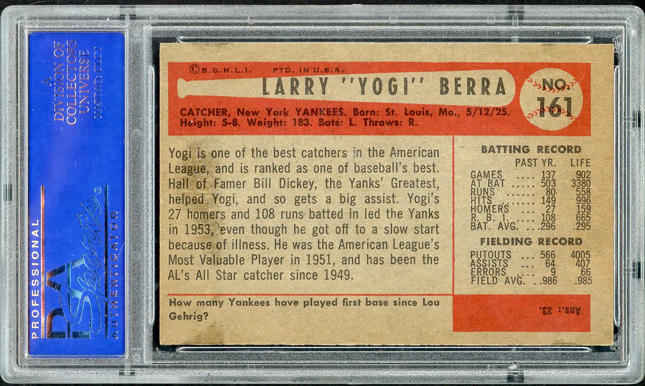 1954 Bowman Baseball #161 Yogi Berra Yankees PSA 7 NM 561811