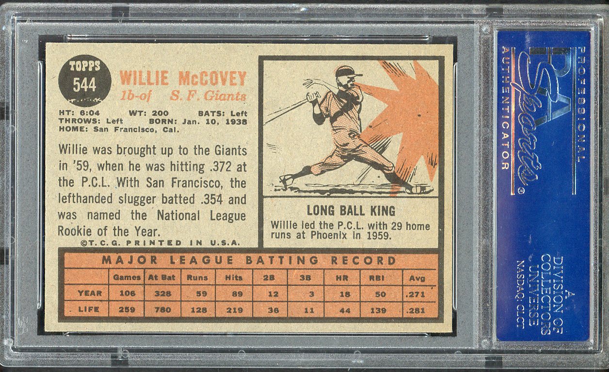 1962 Topps Baseball #544 Willie McCovey Giants PSA 7 NM 561821