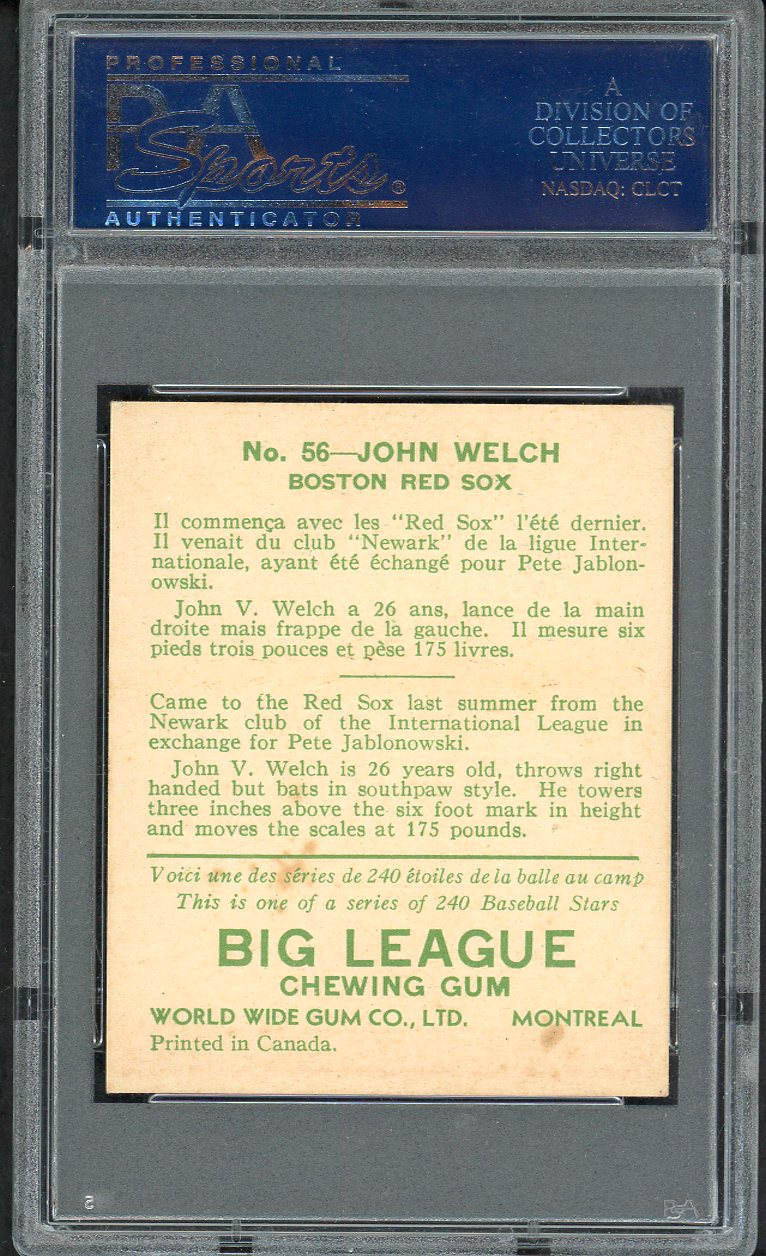 1933 World Wide Gum #056 John Welch Red Sox PSA 5 EX 561902