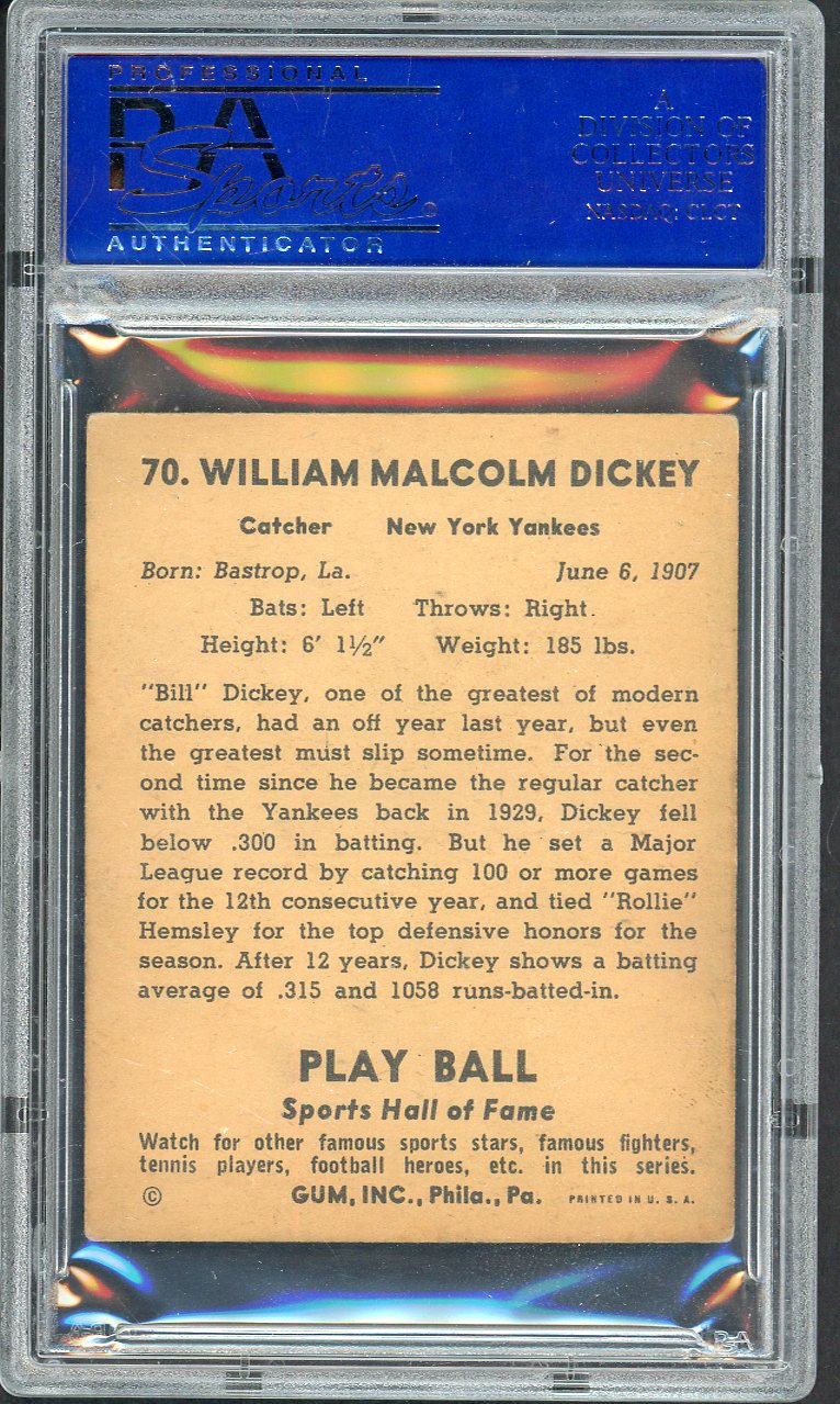 1941 Play Ball #070 Bill Dickey Yankees PSA 4 VG-EX 561904