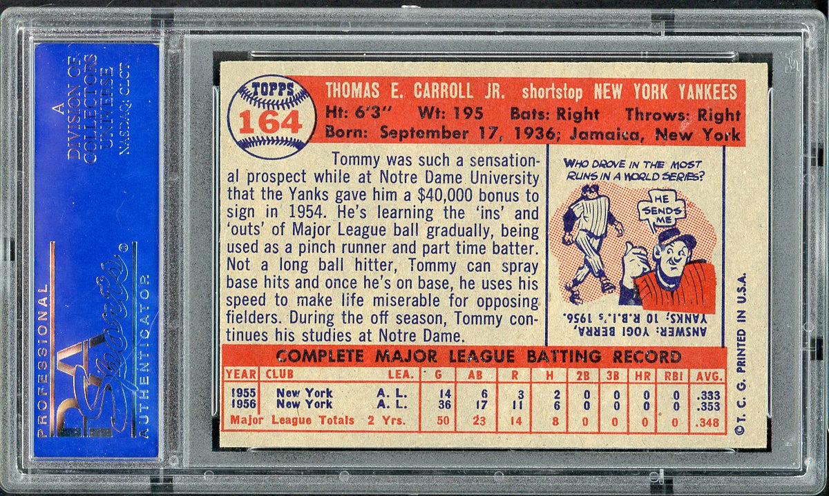 1957 Topps Baseball #164 Tommy Carroll Yankees PSA 8 NM/MT 561956
