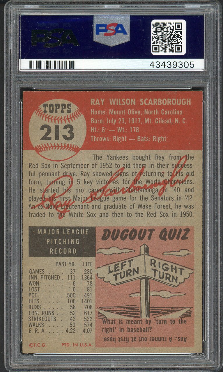 1953 Topps Baseball #213 Ray Scarborough Yankees PSA 6 EX-MT 561969