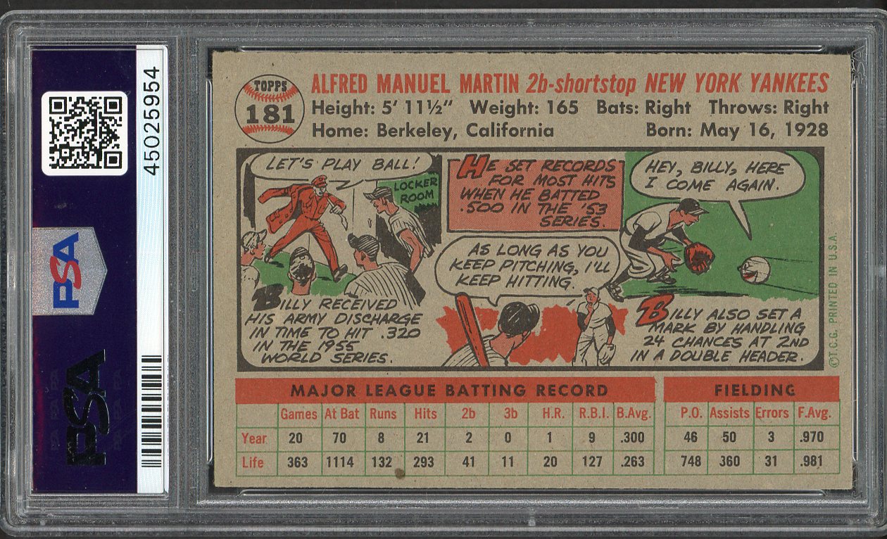 1956 Topps Baseball #181 Billy Martin Yankees PSA 6 EX-MT 561971