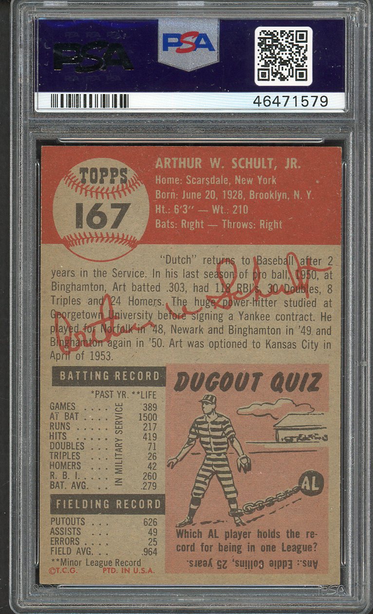 1953 Topps Baseball #167 Art Schult Yankees PSA 6 EX-MT 561975