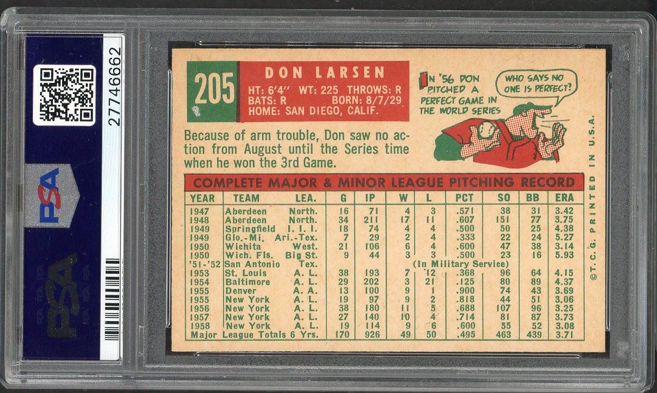 1959 Topps Baseball #205 Don Larsen Yankees PSA 8 NM/MT 561985