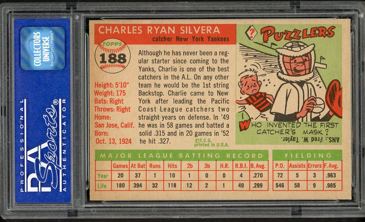 1955 Topps Baseball #188 Charlie Silvera Yankees PSA 7 NM 562007