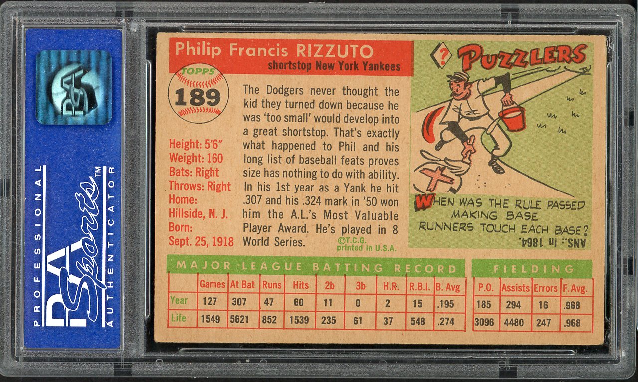 1955 Topps Baseball #189 Phil Rizzuto Yankees PSA 5 EX 562008